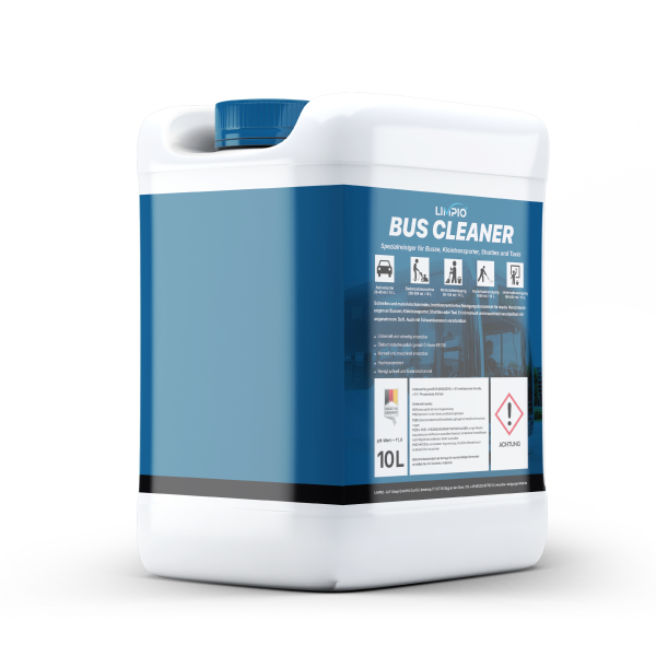 Bus Cleaner kaufen | Reiniger | Schnelles, effektives, hochkonzentriertes Reinigungsmittel | Geeignet für starke Verschmutzungen an Bussen, Kleintransporter, Shuttles oder Taxi | 10L, 25L, 1000L | Versand in DE, AT | Limpio Reinigungsmittel