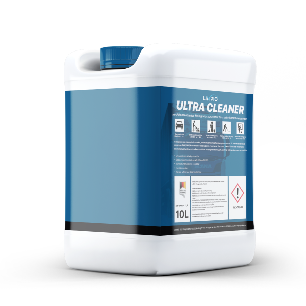 Ultra Cleaner kaufen | Reiniger | hochkonzentriertes Reinigungsmittel | Geeignet für starke Verschmutzungen Kraftfahrzeug Nutzfahrzeugbereich | Universell einsetzbar als HD-Reiniger, Sprühreiniger, Ultraschallreiniger, Zapfsäulenreiniger, Motorenreiniger | 10L, 25L, 1000L | Weltweiter Versand | Limpio Reinigungsmittel